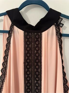 7th Avenue Design Studio NY&Co Women's Blouse XL Pink/Black V-Neck Lace Chiffon